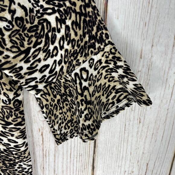 Croft Barrow Top Women Size XL Brown Cheetah Print Short Sleeve Round Neck Y2K - Picture 3 of 7